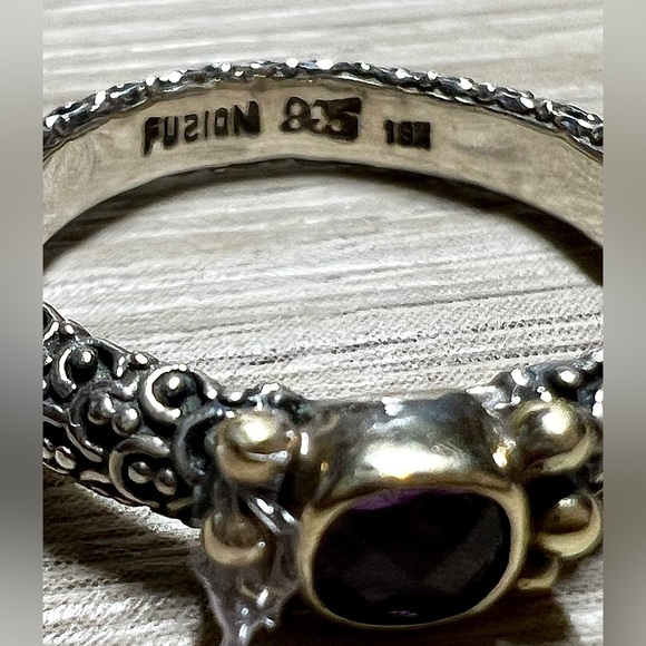 Designer Sara Blaine Sterling Silver & 18k Gold Amethyst Eternity Ring, Size 6.5 - Picture 7 of 10